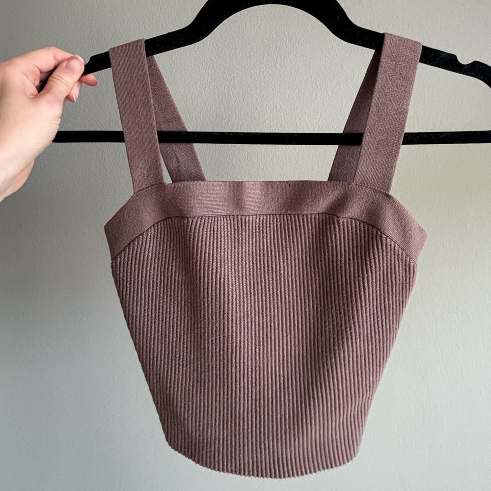 Abercrombie Cropped Brown Ribbed Sweatee Top